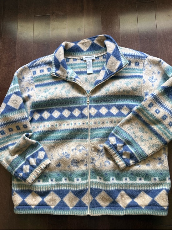 Alfred Dunner Other - Vintage Alfred Dunner Aztec Fleece Full Zip Sweater Jacket Blue Cream XL